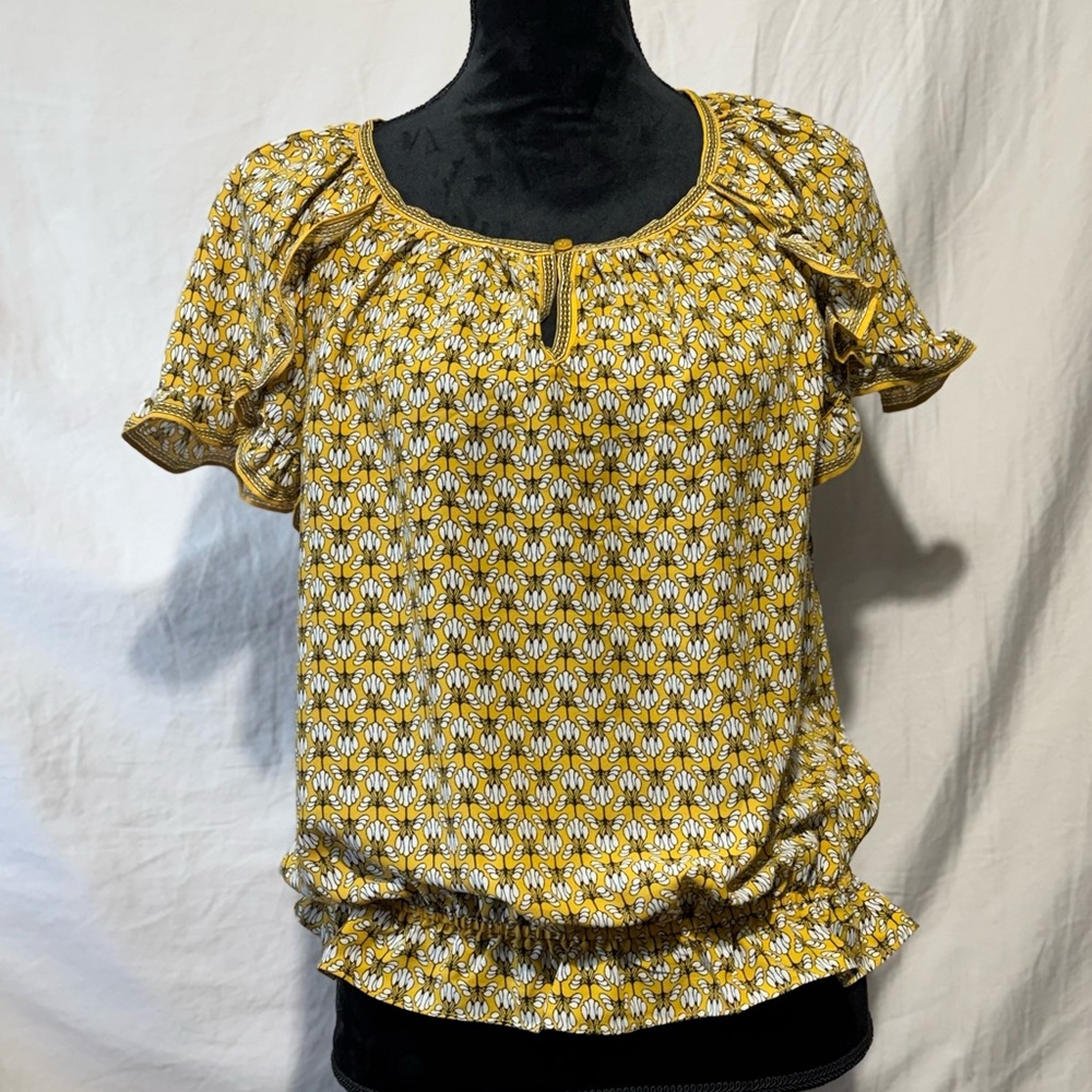 Max Studio Yellow Floral Puff-Sleeve Blouse